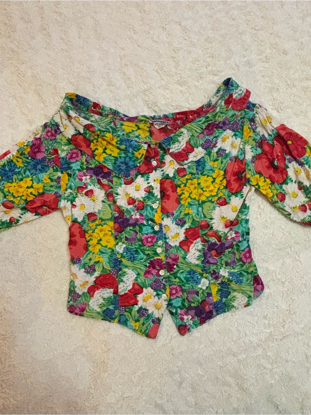 Vintage Preppy Off-Shoulder Floral Button-Down Top